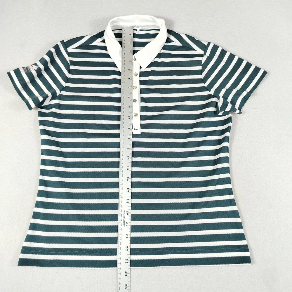 Nike Golf Polo Shirt Womens Medium‎ Green White Stripe Dri Fit Bobcat Trail